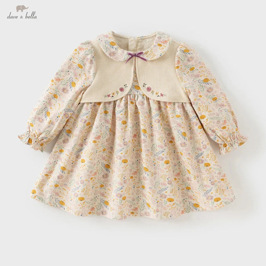 Dave Bella Autumn Girl Baby Princess Dress Sweet Cute Floral Print Kids Fake Two Piece Long Sleeved Dress Party Gentle DB3252835