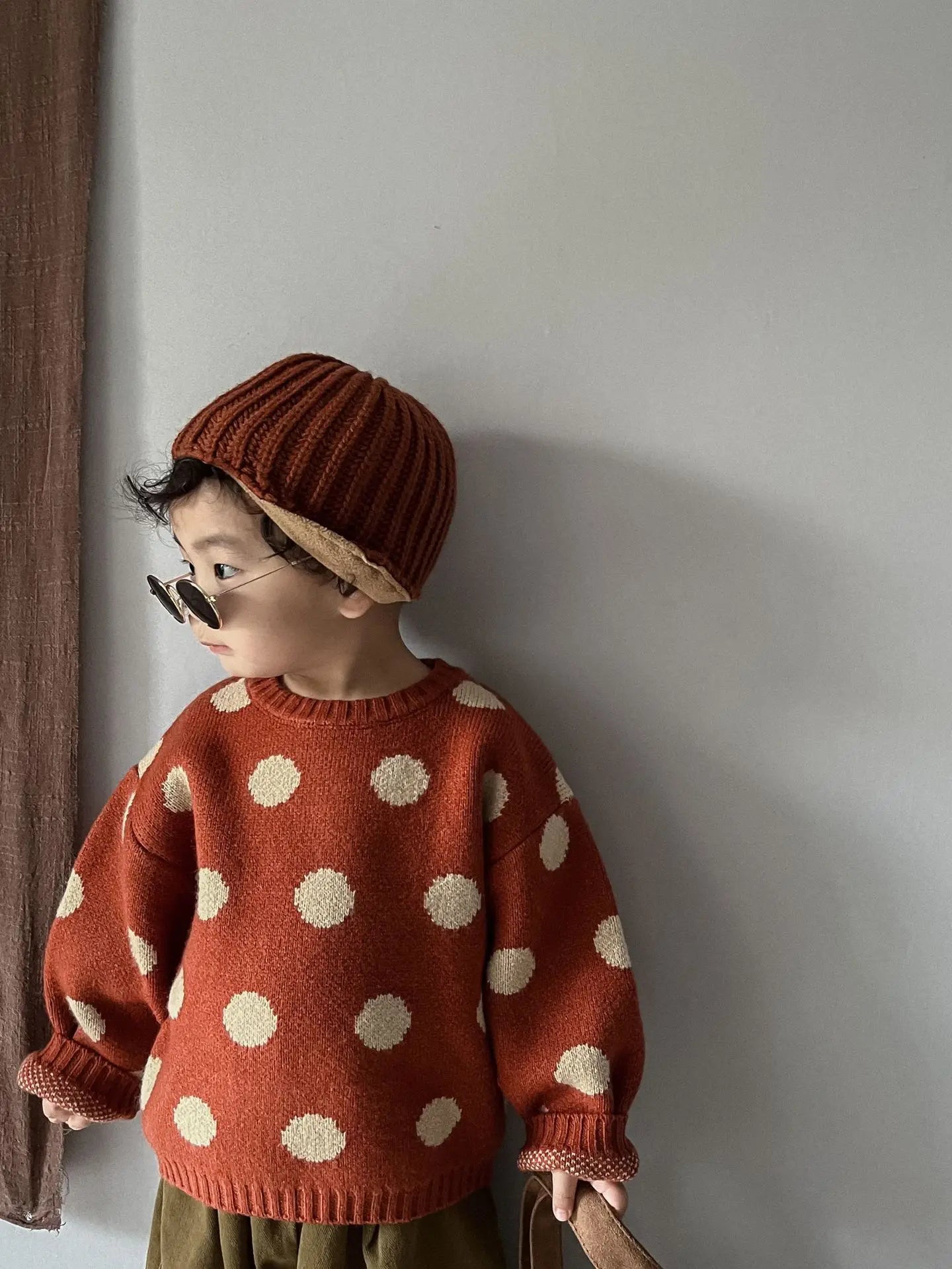Autumn Winter Vintage Look Kids Boys Sweaters Polka Dot Girls Knitwear Outwear Boys Pullover for 1-6Y