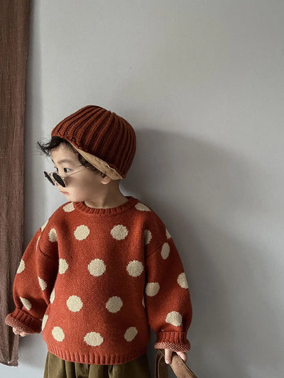 Autumn Winter Vintage Look Kids Boys Sweaters Polka Dot Girls Knitwear Outwear Boys Pullover for 1-6Y