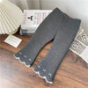 New Winter Kids Leggings Children Cute Embroidered Cherry Render Pants Kids Pit Strip Fleece Padded Bell-Bottoms