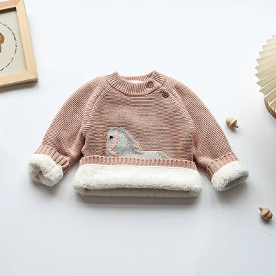 Winter New Cartoon Kids Baby Sweaters Fur Lining Kids Knitwear Fleece Boys Pullover Coat