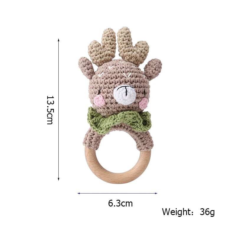 1PC Baby Ratter Toys Wooden Teether Crochet Animals BPA Free Rattle Toy Newborn Amigurumi Teether Baby Rattles Gifts for Newborn