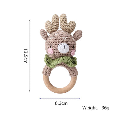 1PC Baby Ratter Toys Wooden Teether Crochet Animals BPA Free Rattle Toy Newborn Amigurumi Teether Baby Rattles Gifts for Newborn