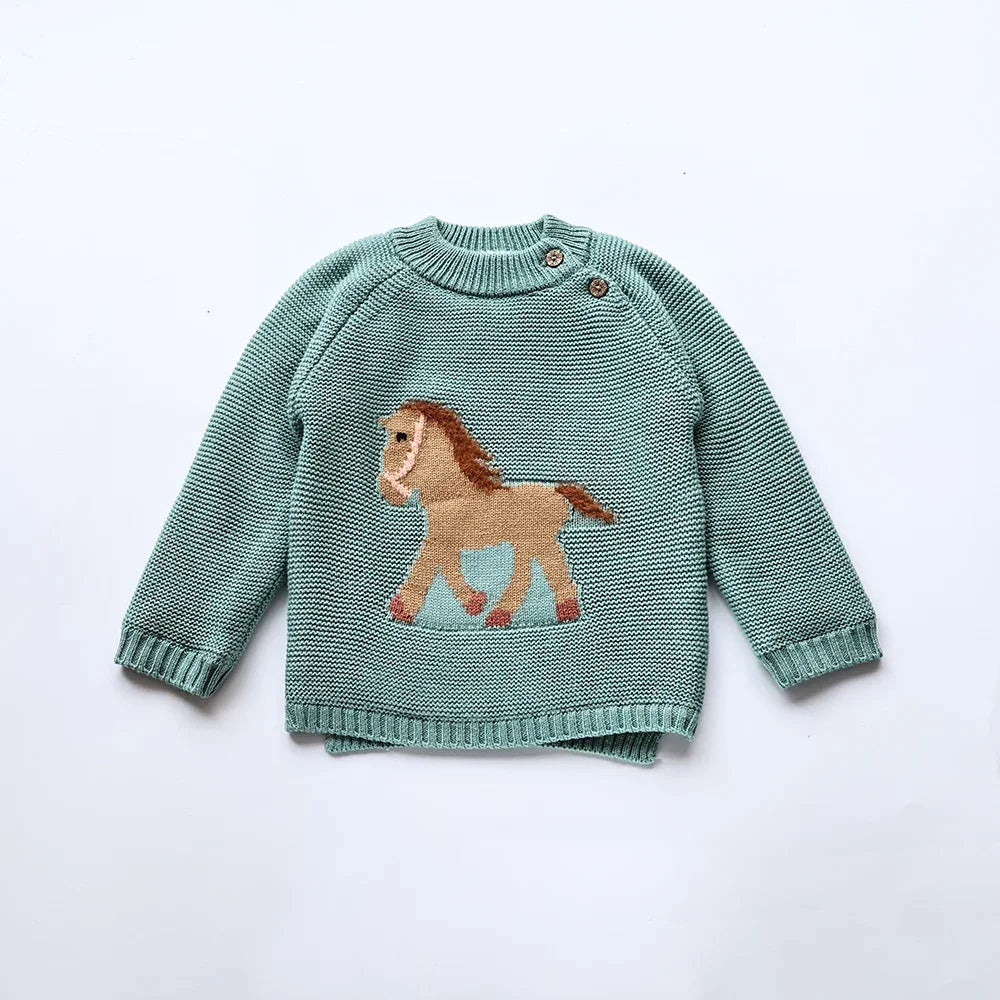 Winter New Cartoon Kids Baby Sweaters Fur Lining Kids Knitwear Fleece Boys Pullover Coat
