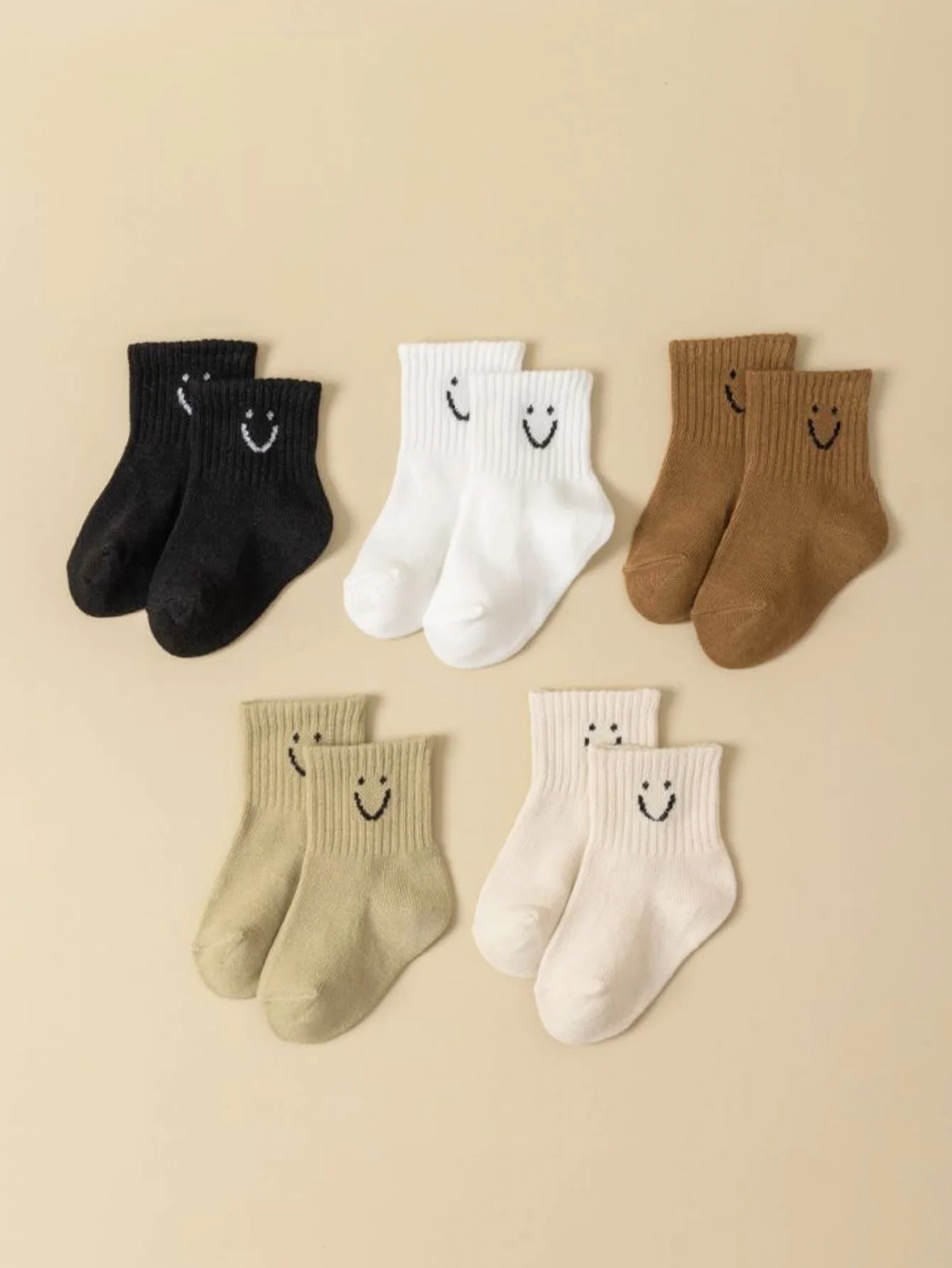 5Pairs Baby Socks Infant Cartoon Solid Color Soft and Comfortable White Mid-Calf Socks for Daily Life