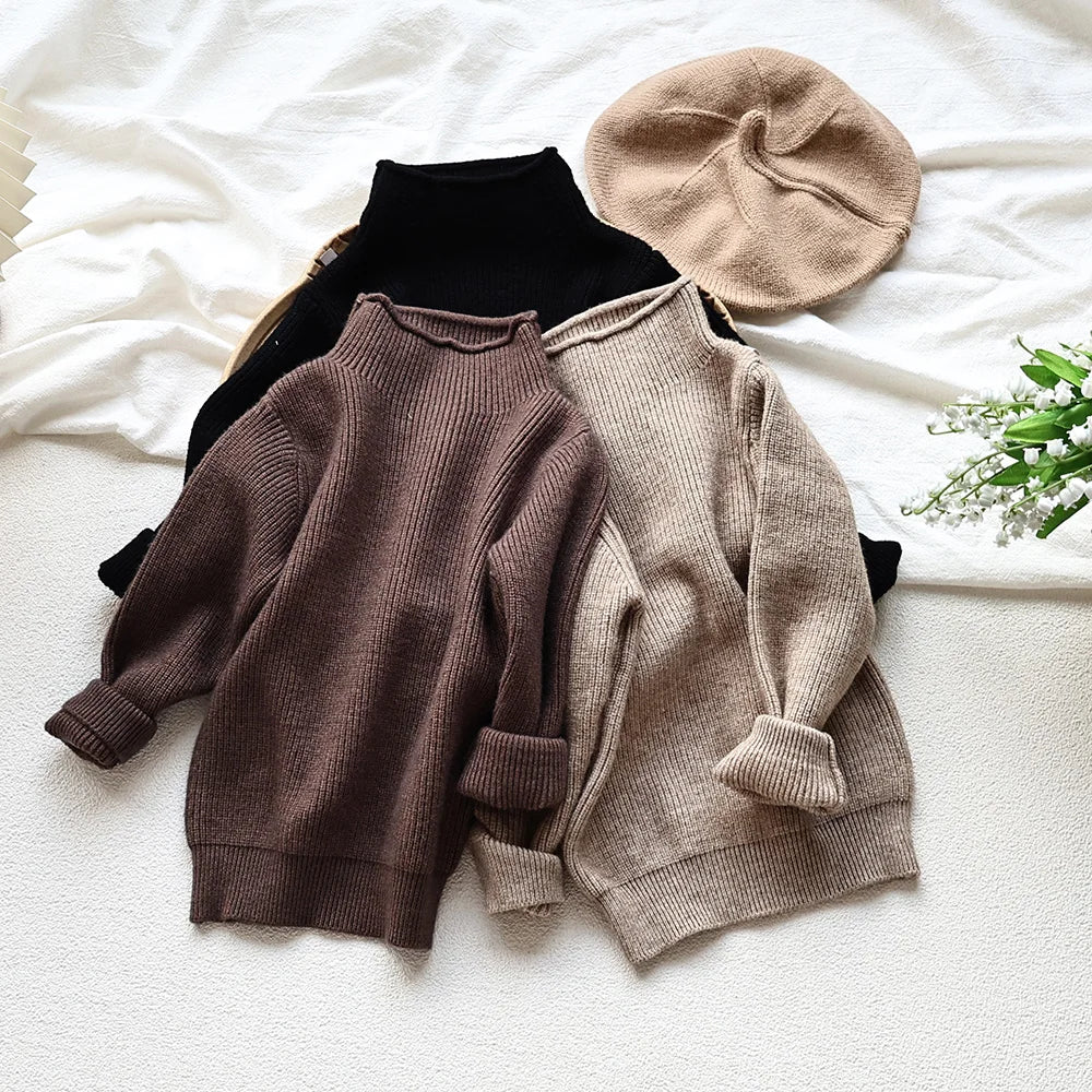 Autumn New Kids Sweaters Turtleneck Boys Pullover Boys Knitwear Girls Base Sweater