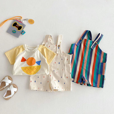 9M-5T Summer Kids Clothes Colorful Striped Overalls Raindrop Print Girls Jumpsuits Kids Outfit