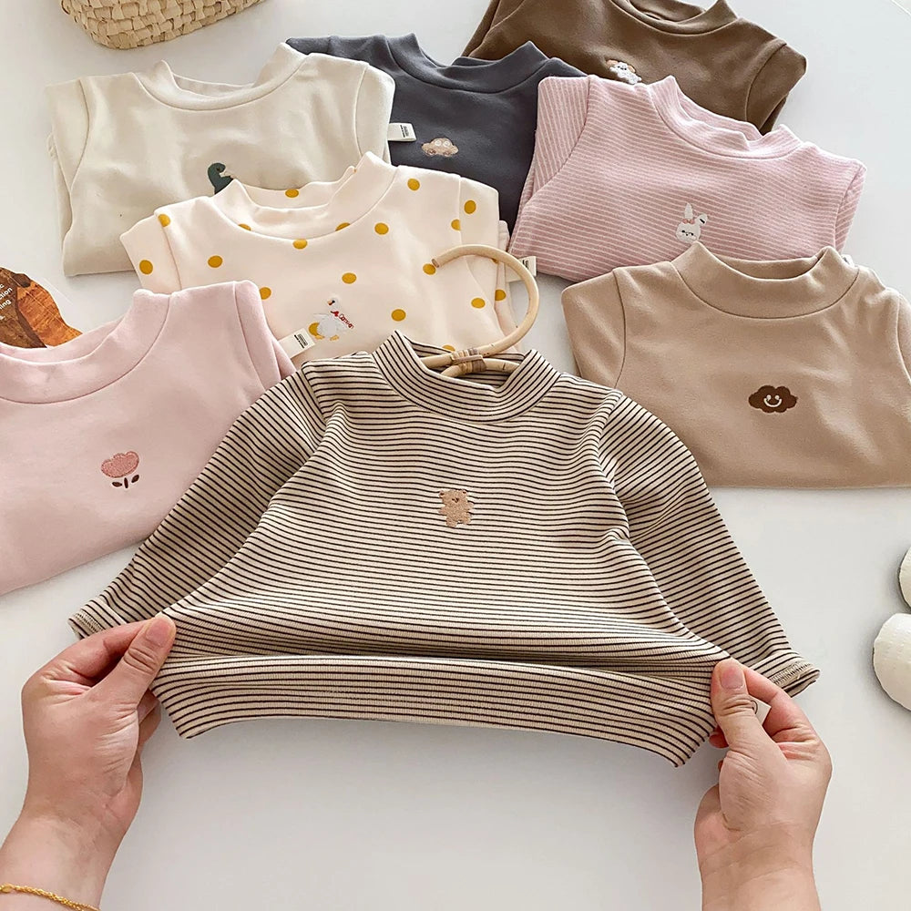 1-5 Y Kids Clothes Turtleneck Girls Blouse Fashion Cartoon Girls Shirt Heating Fabric Warm Base Tops