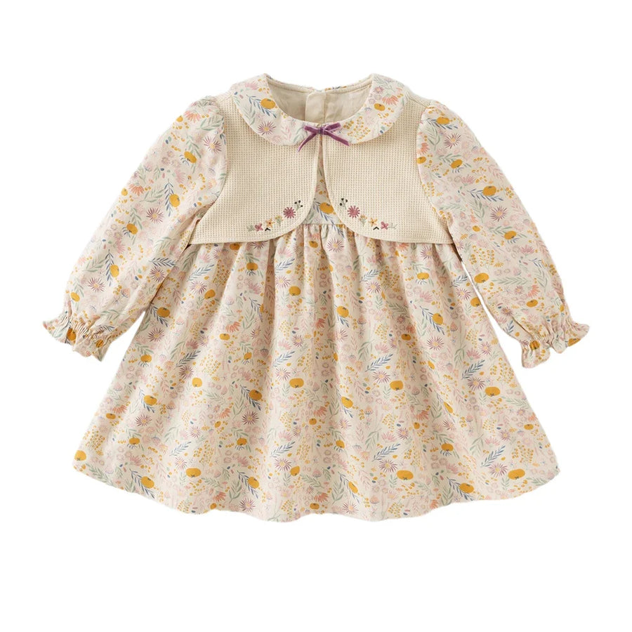 Dave Bella Autumn Girl Baby Princess Dress Sweet Cute Floral Print Kids Fake Two Piece Long Sleeved Dress Party Gentle DB3252835