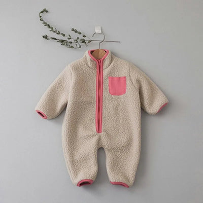 Winter Baby Romper Infant Warm Lamb Fleece Patchwork Jumpsuit Toddler Outwear