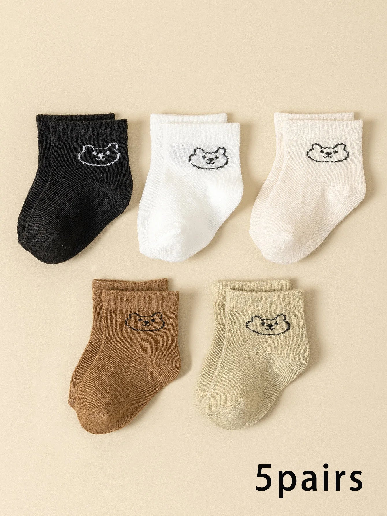 5Pairs Baby Socks Infant Cartoon Solid Color Soft and Comfortable White Mid-Calf Socks for Daily Life