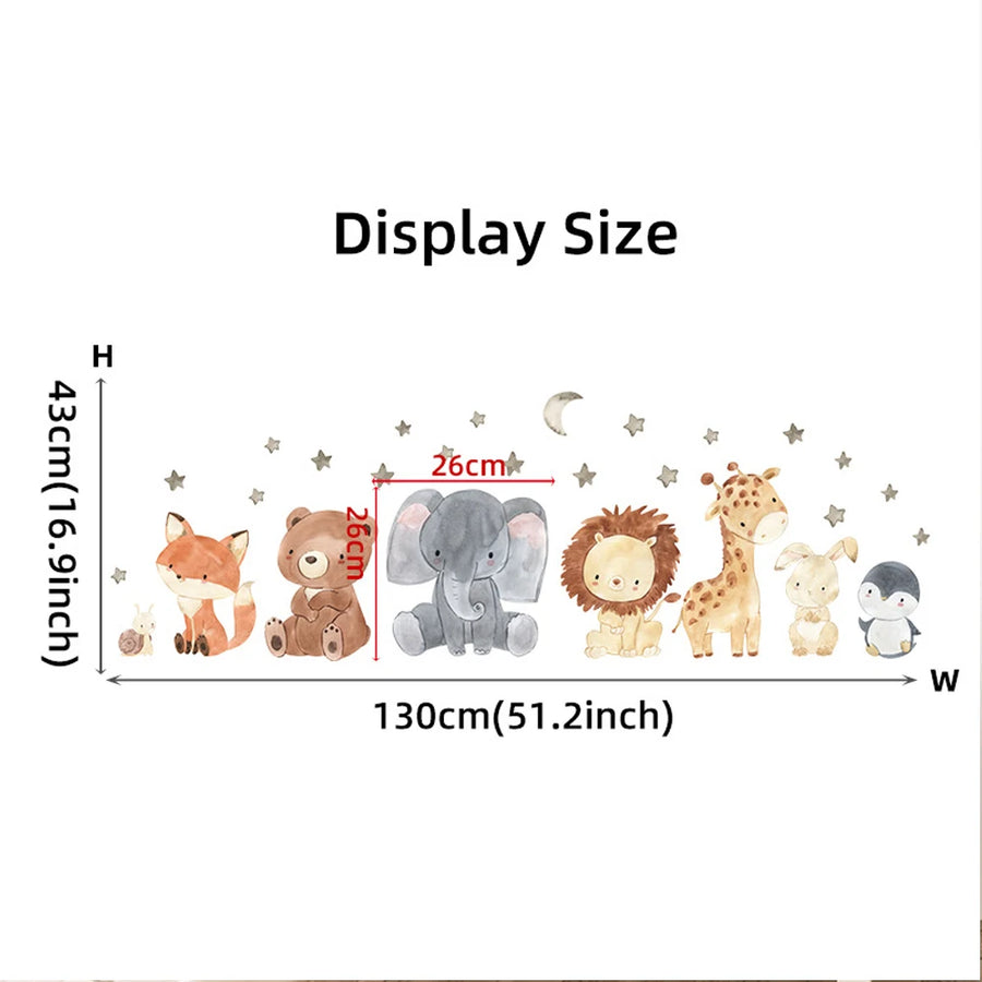 Watercolor Cartoon Cute Africa Animals Wall Stickers Elephant Giraffe Bear Fox Kids Room Wall Decals Decorative Sticker for Wall