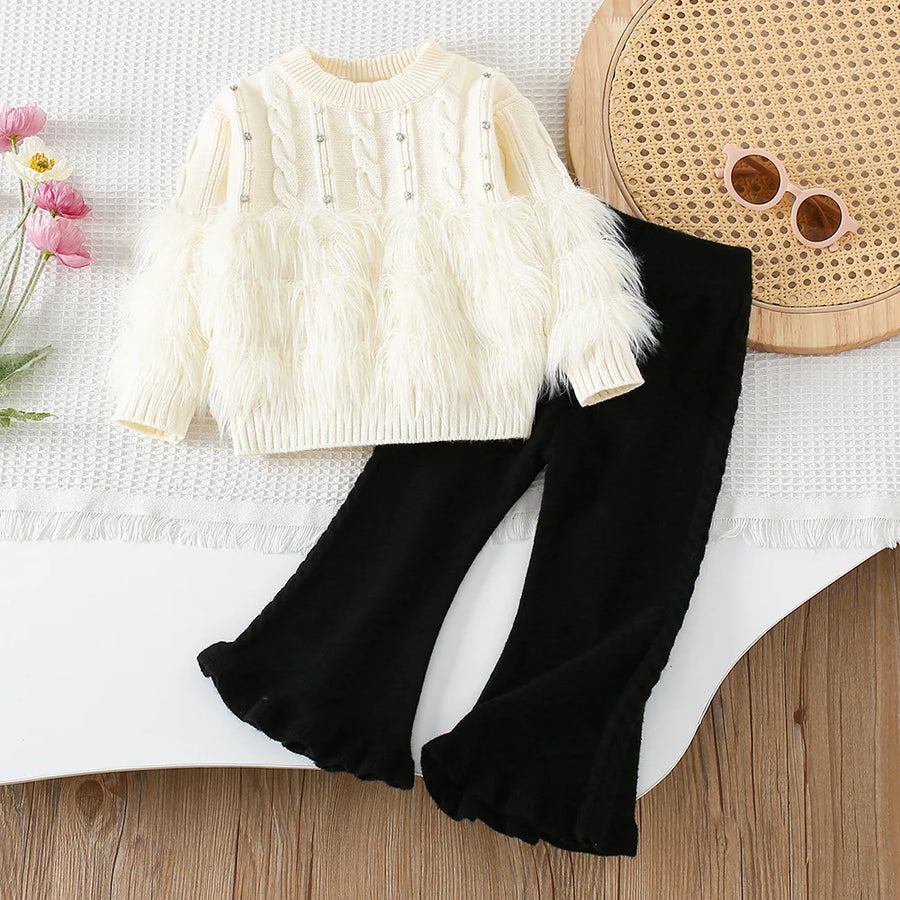 Girls' Sweater Set Korean Fashion Knitwear Autumn and Winter New Collection Solid Color Children'S Two Piece Set