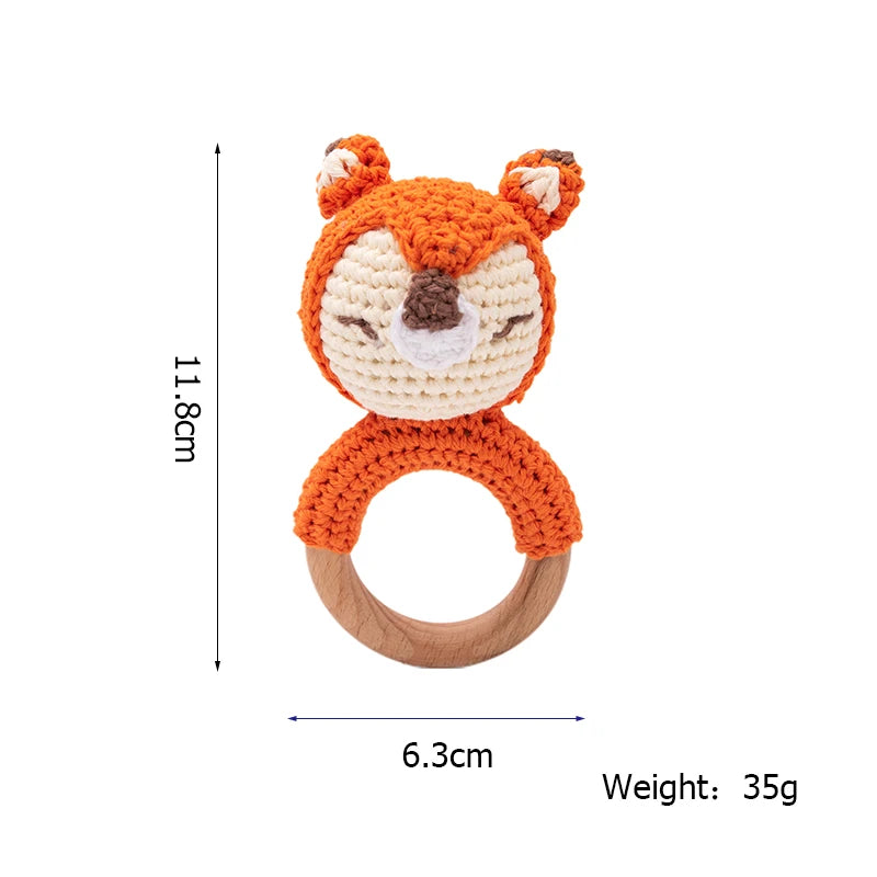 1PC Baby Ratter Toys Wooden Teether Crochet Animals BPA Free Rattle Toy Newborn Amigurumi Teether Baby Rattles Gifts for Newborn