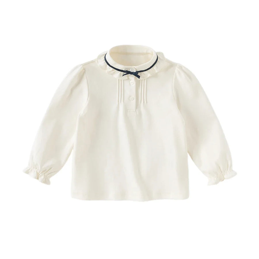Dave Bella Children'S Autumn New Girl'S Long Sleeve Shirt Girls White Shirt Gentle Kids Elegant Pure Cotton Top Party DB3253132