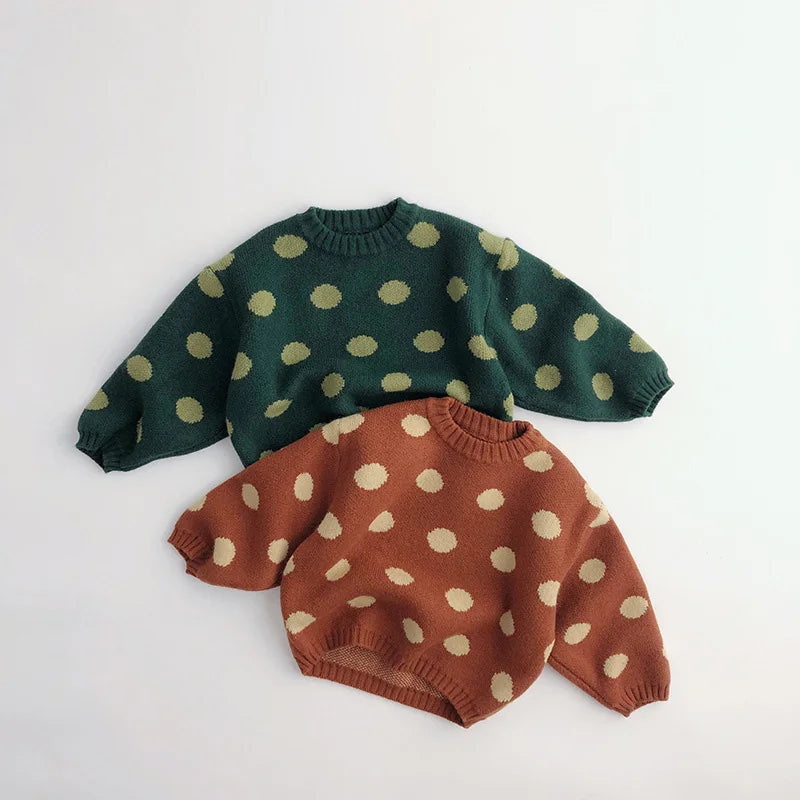 Autumn Winter Vintage Look Kids Boys Sweaters Polka Dot Girls Knitwear Outwear Boys Pullover for 1-6Y
