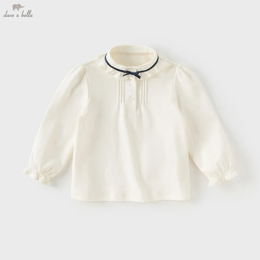 Dave Bella Children'S Autumn New Girl'S Long Sleeve Shirt Girls White Shirt Gentle Kids Elegant Pure Cotton Top Party DB3253132
