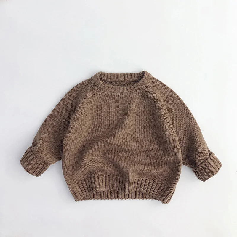 2024 New Pure Cotton Solid Kids Sweaters Vintage Boys Pullover Knitwear for 1-7 Years Toddler Girls Sweater Shirt Outwear