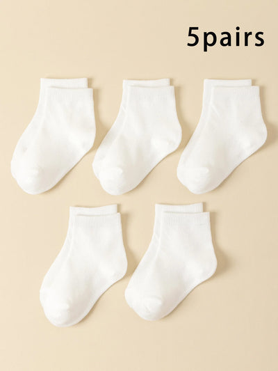 5Pairs Baby Socks Infant Cartoon Solid Color Soft and Comfortable White Mid-Calf Socks for Daily Life