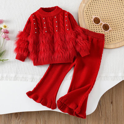 Girls' Sweater Set Korean Fashion Knitwear Autumn and Winter New Collection Solid Color Children'S Two Piece Set