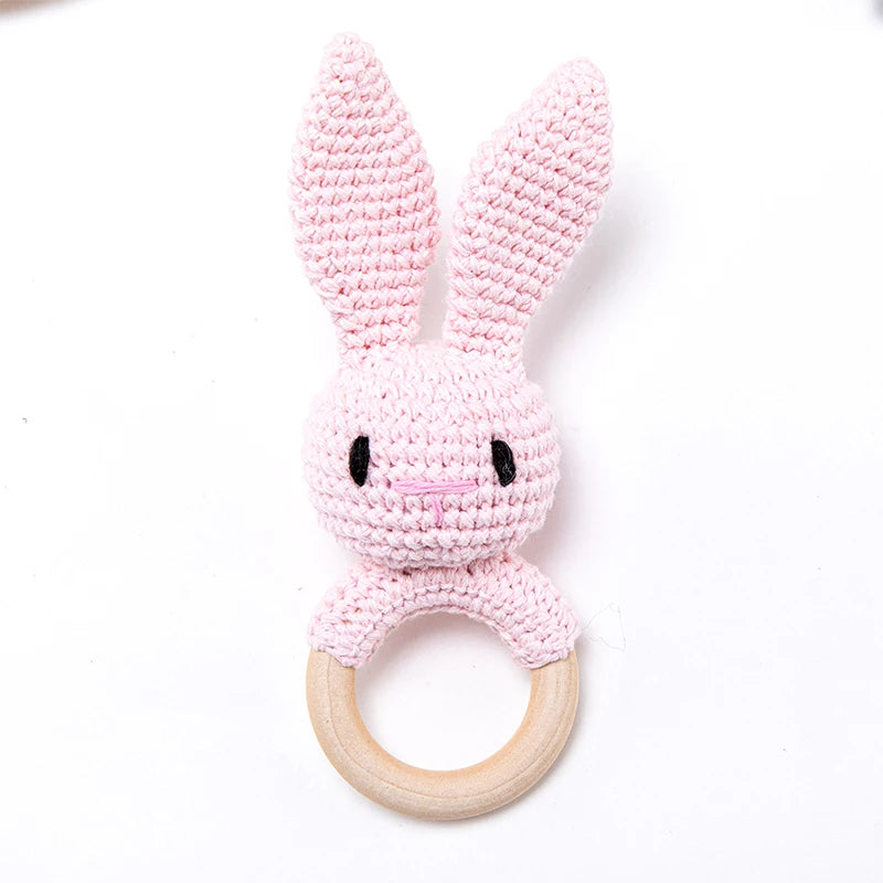 1PC Baby Ratter Toys Wooden Teether Crochet Animals BPA Free Rattle Toy Newborn Amigurumi Teether Baby Rattles Gifts for Newborn
