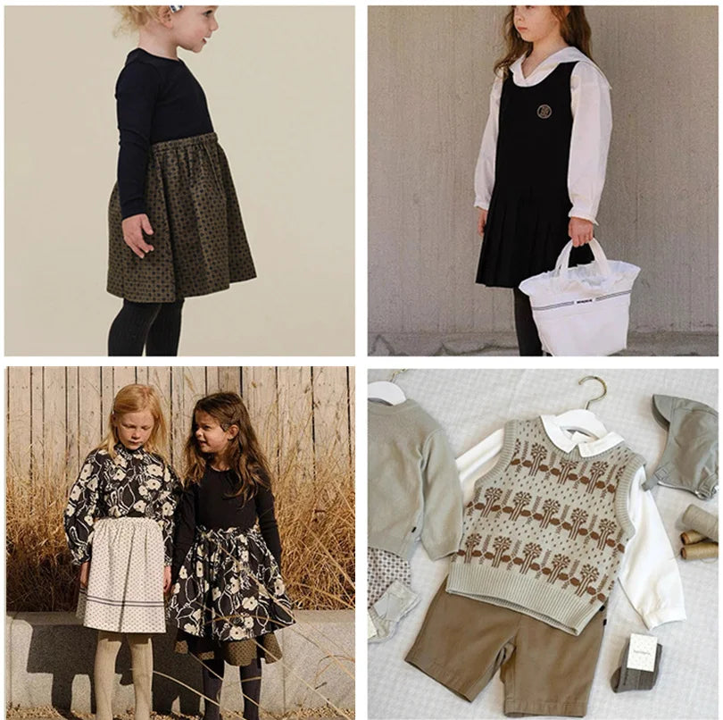2025 New Floral Girls Blouse and Skirts Set Autumn Fashion Dress Kids Boy Sweaters Knitted Cardigan Casual Pant Long Sleeve Tee