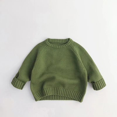 2024 New Pure Cotton Solid Kids Sweaters Vintage Boys Pullover Knitwear for 1-7 Years Toddler Girls Sweater Shirt Outwear