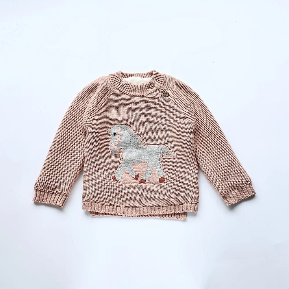 Winter New Cartoon Kids Baby Sweaters Fur Lining Kids Knitwear Fleece Boys Pullover Coat