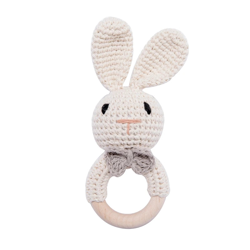 1PC Baby Ratter Toys Wooden Teether Crochet Animals BPA Free Rattle Toy Newborn Amigurumi Teether Baby Rattles Gifts for Newborn