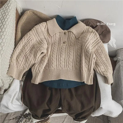Childrens Clothing 2024 Korean Fashion Sweater for Boys Girls Korean Knitted Sweater for Babies Versatile Simple Clothing