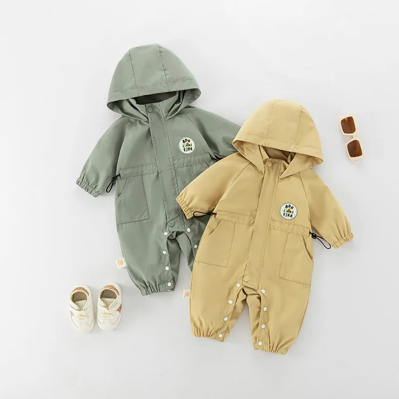 ﻿Autumn Baby Romper Outdoor Jacket 0-2Y Unisex Infant Casual Double-Layer Hooded Jumpsuit Toddler Warm Outwear Clothes