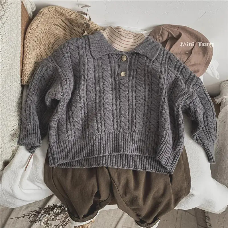 Childrens Clothing 2024 Korean Fashion Sweater for Boys Girls Korean Knitted Sweater for Babies Versatile Simple Clothing