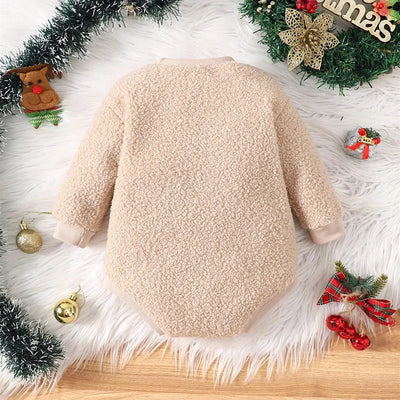 New Winter Baby Bodysuit Christmas Day Toddler Girls Cute Elk Jumpsuit Infant Fleece Lining Outwear One Piece