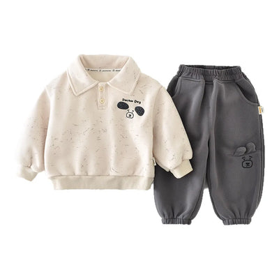 New Winter Baby Clothes Set 6M-3T Thicken Toddler Boys Cartoon Dog Suit Simple Loose Infant Fleece Padded Outfit 2PCS