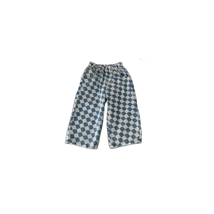 2-7 Y Kids Pants Plaid Boys Trousers Denim Kids Pants Casual Boys Jeans Fashion Kids Full Length Pants