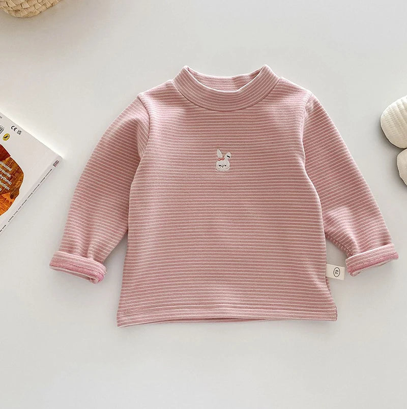 1-5 Y Kids Clothes Turtleneck Girls Blouse Fashion Cartoon Girls Shirt Heating Fabric Warm Base Tops