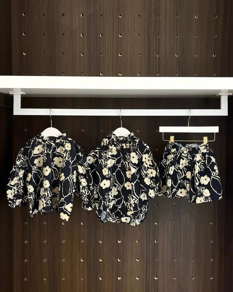 2025 New Floral Girls Blouse and Skirts Set Autumn Fashion Dress Kids Boy Sweaters Knitted Cardigan Casual Pant Long Sleeve Tee