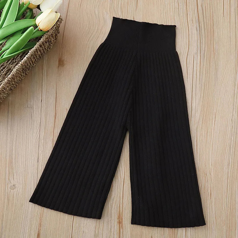 New Autumn Kids Knitted Wide Leg Pants 2-6T Girls Cute Weave Casual Pants Children Simplicity Trousers