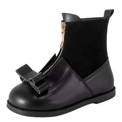 Child Shoe Girl Plush Short Boot Bow Princess Shoe Soft Soled Cotton Boot New Fashionable Mary Jane Shoe Girls' Mid Length Boots