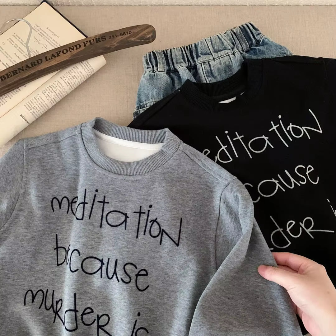 2025 Autumn New Children Letter Print Sweatshirt Boys Girls Long Sleeve Casual Pullover Baby Loose Tops Kids Fashion Clothes