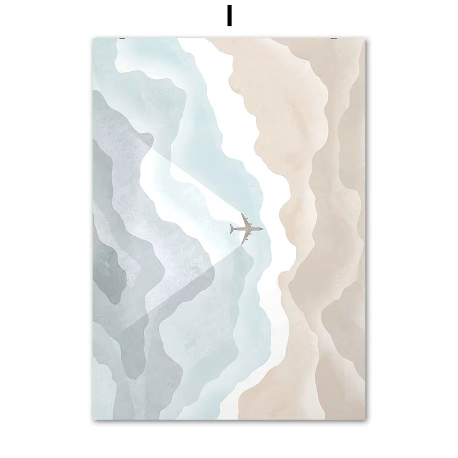 Boho Ocean Sun Rainbow Lotus Tree Abstract Landscape Posters and Prints Wall Art Canvas Painting Pictures for Living Room Decor