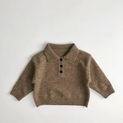 1-6Y Autumn New Boys Clothes Kids Knit Turn down Collar Sweater Childrens Trendy Solid Color Pullover Girls Outwear