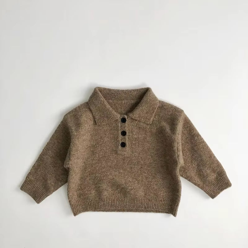 1-6Y Autumn New Boys Clothes Kids Knit Turn down Collar Sweater Childrens Trendy Solid Color Pullover Girls Outwear