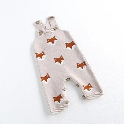 Autumn Baby Clothes Knitted Overalls 0-2Y Infant Boys Knit Cartoon Fox Sleeveless Romper Newborn Jumpsuit Girls Pants