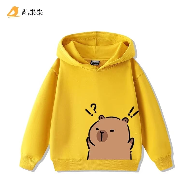 Children'S Cartoon Fun Capybara Print Casual Hooded Sweatshirt Boys Girls Fall and Winter Outdoor Comfortable Warm Hoodie