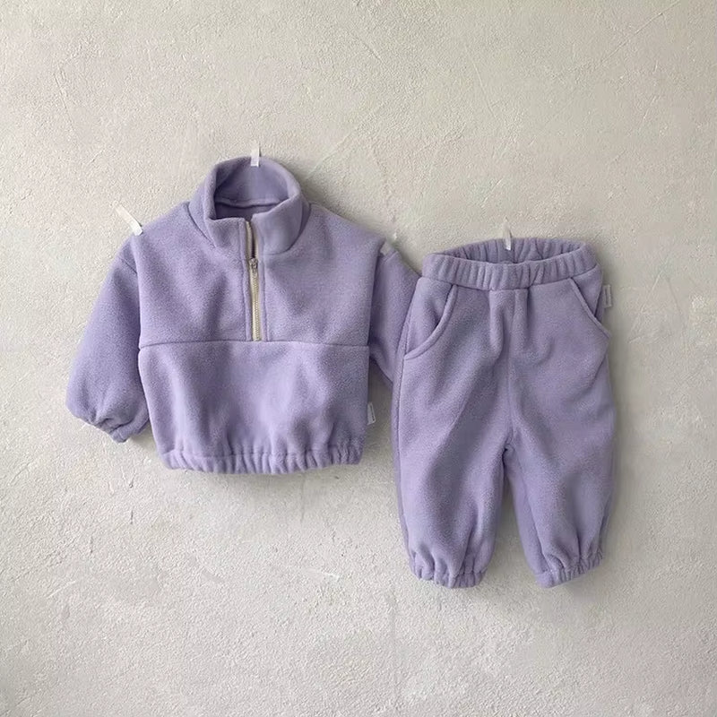 New Autumn Baby Sports Suit Toddler Fleece Solid Color Hoodies Suit Infant Outfit 2PCS