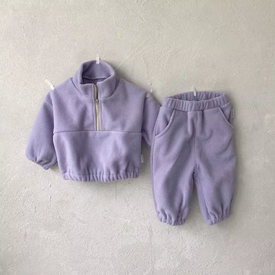 New Autumn Baby Sports Suit Toddler Fleece Solid Color Hoodies Suit Infant Outfit 2PCS