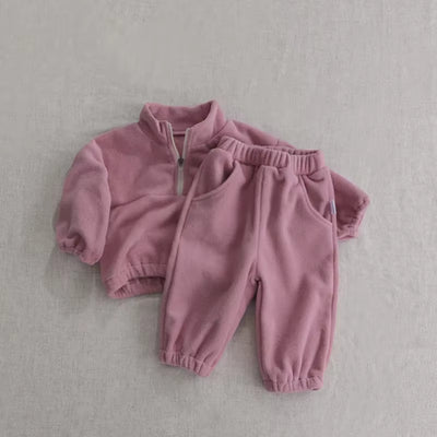 New Autumn Baby Sports Suit Toddler Fleece Solid Color Hoodies Suit Infant Outfit 2PCS
