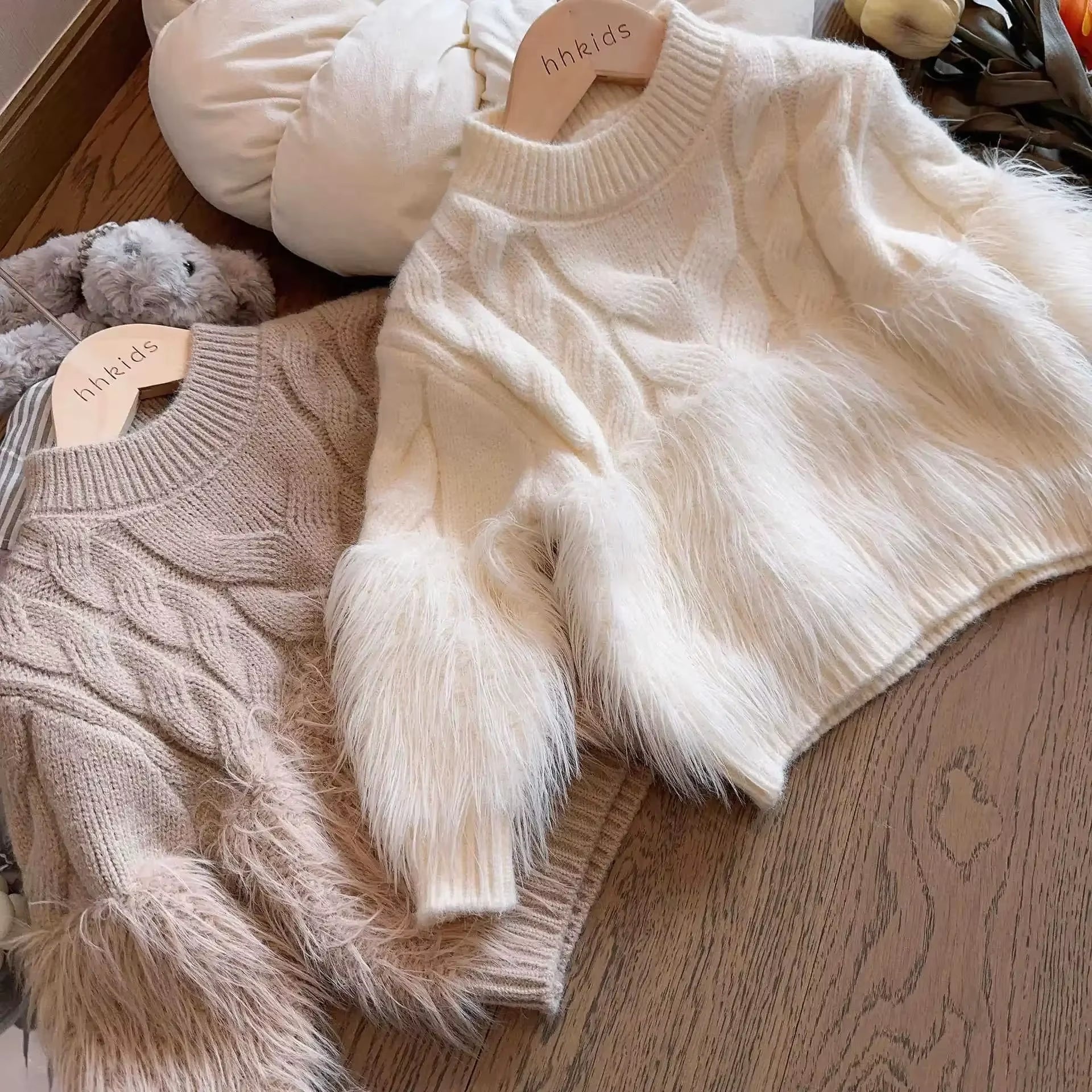 Girls Autumn Winter Sweater 2024 New Girls Baby Korean Fashion Outerwear Solid Color Design Versatile Loose Girls Top