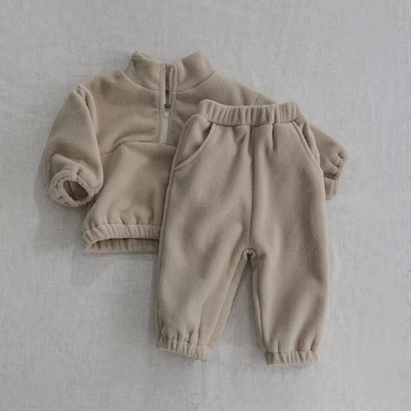 New Autumn Baby Sports Suit Toddler Fleece Solid Color Hoodies Suit Infant Outfit 2PCS